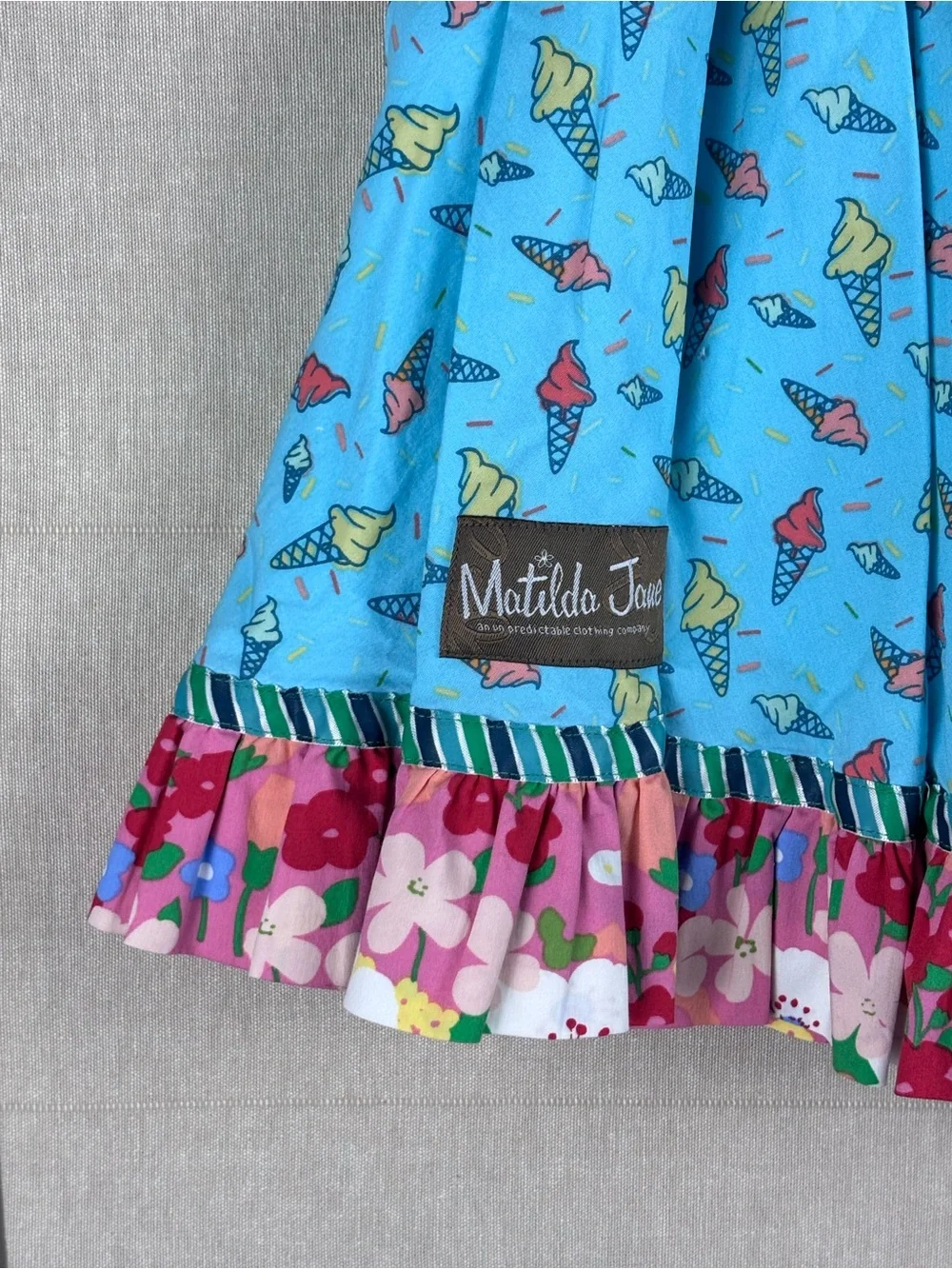 Matilda Jane Girls Size 8 Ice Cream Print Twirl Skirt Floral Ruffle Boutique